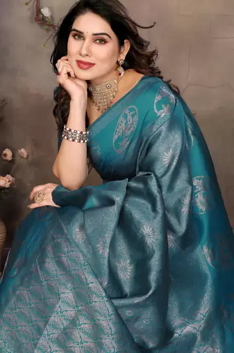 faux Kanjivaram banarasi jacquard silk blend saree with unstiched blouse piece