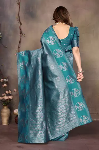 faux Kanjivaram banarasi jacquard silk blend saree with unstiched blouse piece