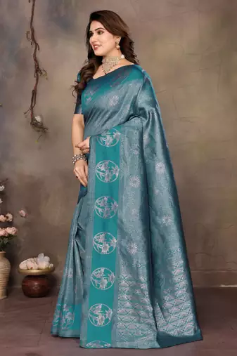 faux Kanjivaram banarasi jacquard silk blend saree with unstiched blouse piece