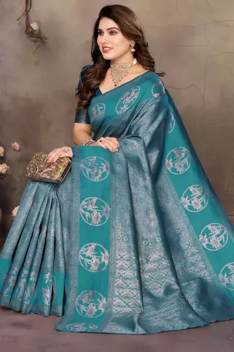 faux Kanjivaram banarasi jacquard silk blend saree with unstiched blouse piece