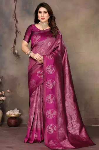 faux Kanjivaram banarasi jacquard silk blend saree with unstiched blouse piece