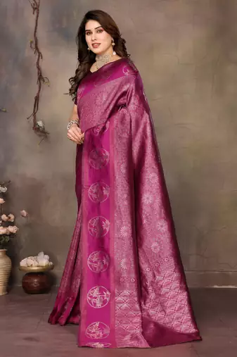 faux Kanjivaram banarasi jacquard silk blend saree with unstiched blouse piece