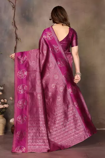 faux Kanjivaram banarasi jacquard silk blend saree with unstiched blouse piece
