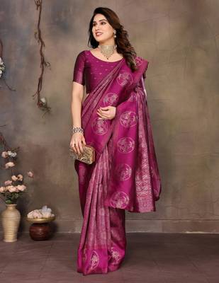 faux Kanjivaram banarasi jacquard silk blend saree with unstiched blouse piece 5