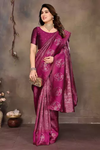 faux Kanjivaram banarasi jacquard silk blend saree with unstiched blouse piece