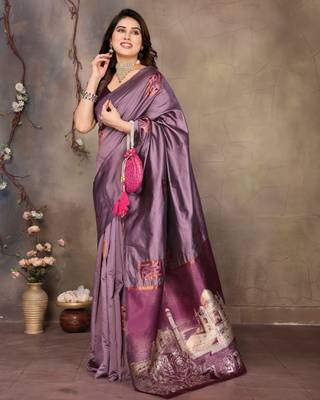 faux Kanjivaram banarasi jacquard silk blend saree with unstiched blouse piece 1