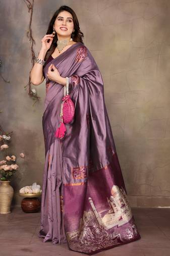 faux Kanjivaram banarasi jacquard silk blend saree with unstiched blouse piece