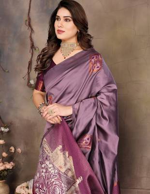 faux Kanjivaram banarasi jacquard silk blend saree with unstiched blouse piece 2