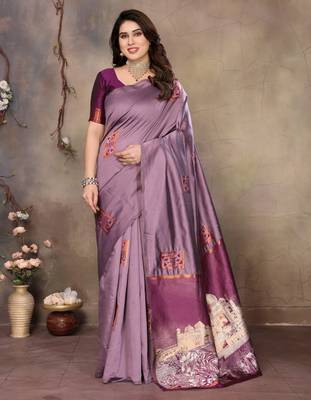 faux Kanjivaram banarasi jacquard silk blend saree with unstiched blouse piece 3