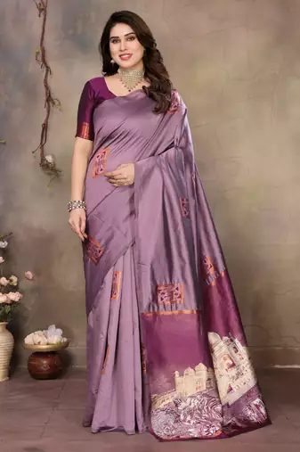 faux Kanjivaram banarasi jacquard silk blend saree with unstiched blouse piece