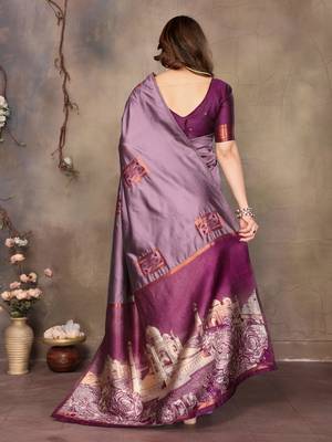 faux Kanjivaram banarasi jacquard silk blend saree with unstiched blouse piece 4