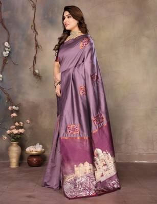 faux Kanjivaram banarasi jacquard silk blend saree with unstiched blouse piece 5