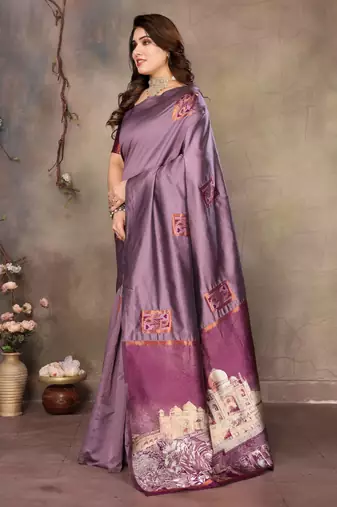faux Kanjivaram banarasi jacquard silk blend saree with unstiched blouse piece