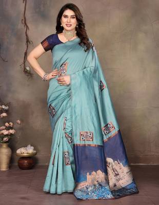 faux Kanjivaram banarasi jacquard silk blend saree with unstiched blouse piece 1