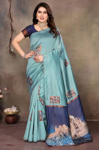 faux Kanjivaram banarasi jacquard silk blend saree with unstiched blouse piece