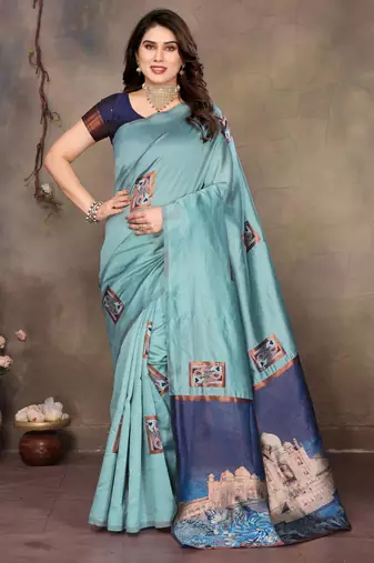 faux Kanjivaram banarasi jacquard silk blend saree with unstiched blouse piece