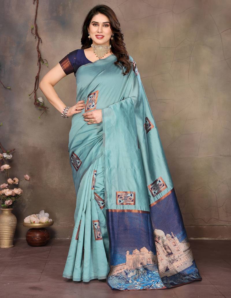 faux Kanjivaram banarasi jacquard silk blend saree with unstiched blouse piece