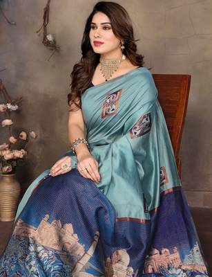 faux Kanjivaram banarasi jacquard silk blend saree with unstiched blouse piece 2