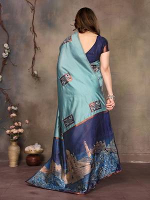 faux Kanjivaram banarasi jacquard silk blend saree with unstiched blouse piece 3