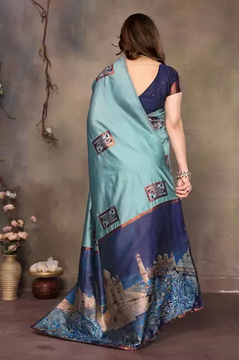 faux Kanjivaram banarasi jacquard silk blend saree with unstiched blouse piece