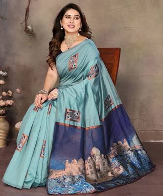 faux Kanjivaram banarasi jacquard silk blend saree with unstiched blouse piece 4