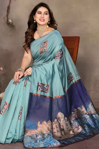 faux Kanjivaram banarasi jacquard silk blend saree with unstiched blouse piece