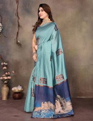 faux Kanjivaram banarasi jacquard silk blend saree with unstiched blouse piece 5