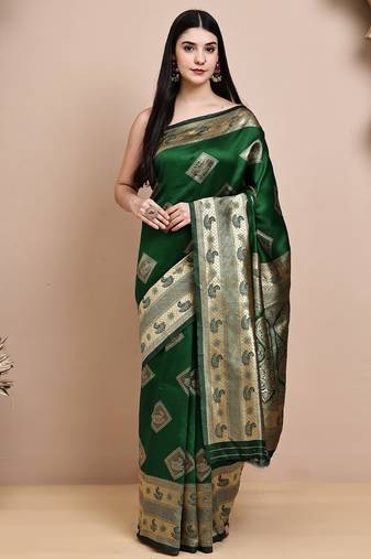 faux Kanjivaram banarasi jacquard silk blend saree with unstiched blouse piece
