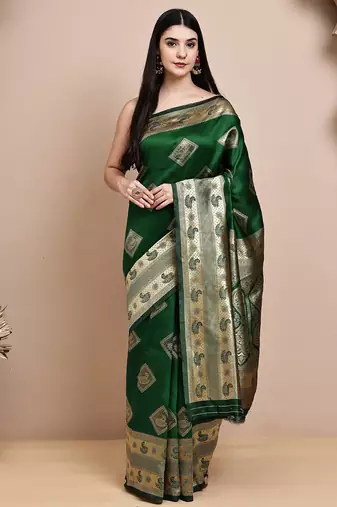 faux Kanjivaram banarasi jacquard silk blend saree with unstiched blouse piece