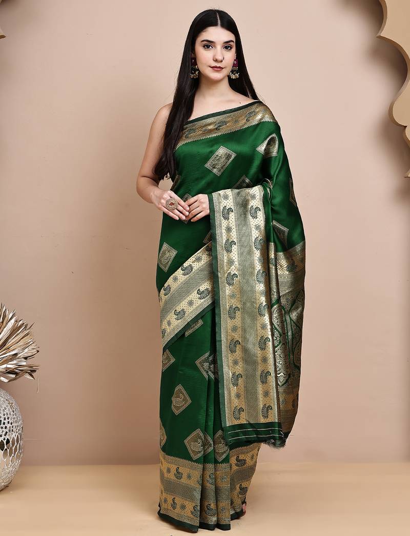 faux Kanjivaram banarasi jacquard silk blend saree with unstiched blouse piece