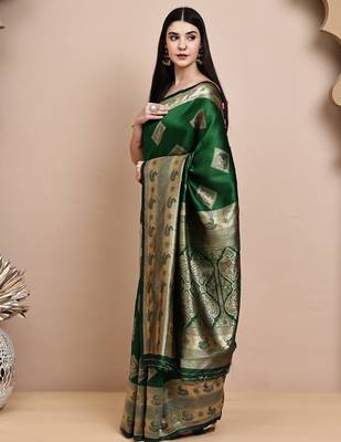 faux Kanjivaram banarasi jacquard silk blend saree with unstiched blouse piece 2