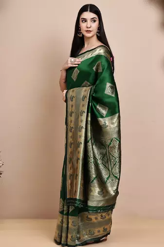 faux Kanjivaram banarasi jacquard silk blend saree with unstiched blouse piece