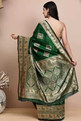 faux Kanjivaram banarasi jacquard silk blend saree with unstiched blouse piece