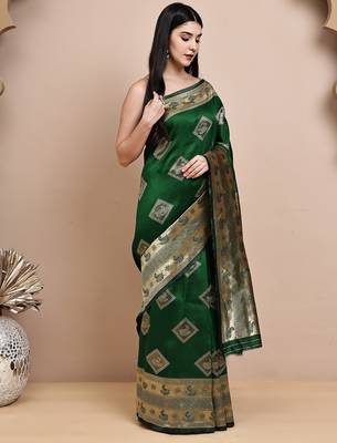 faux Kanjivaram banarasi jacquard silk blend saree with unstiched blouse piece 4