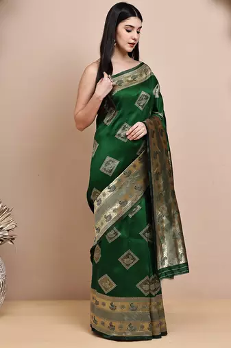 faux Kanjivaram banarasi jacquard silk blend saree with unstiched blouse piece