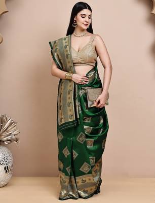 faux Kanjivaram banarasi jacquard silk blend saree with unstiched blouse piece 5