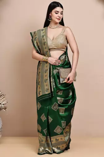 faux Kanjivaram banarasi jacquard silk blend saree with unstiched blouse piece