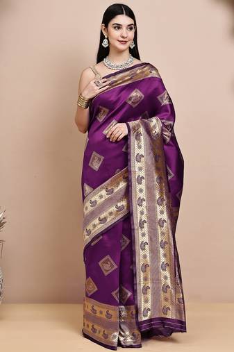 faux Kanjivaram banarasi jacquard silk blend saree with unstiched blouse piece