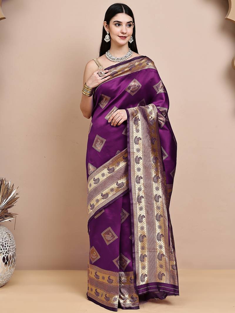 faux Kanjivaram banarasi jacquard silk blend saree with unstiched blouse piece