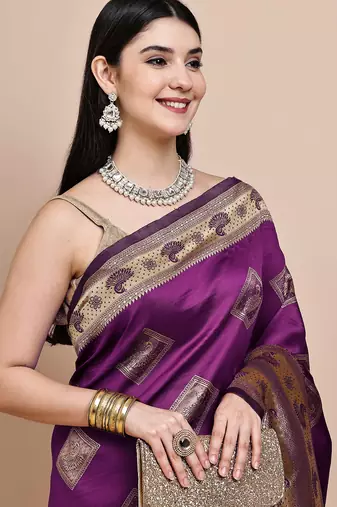 faux Kanjivaram banarasi jacquard silk blend saree with unstiched blouse piece