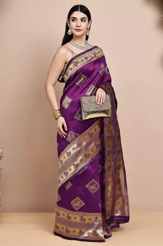 faux Kanjivaram banarasi jacquard silk blend saree with unstiched blouse piece