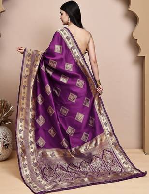 faux Kanjivaram banarasi jacquard silk blend saree with unstiched blouse piece 4