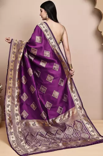 faux Kanjivaram banarasi jacquard silk blend saree with unstiched blouse piece