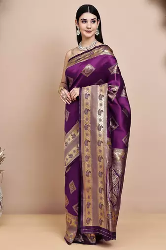 faux Kanjivaram banarasi jacquard silk blend saree with unstiched blouse piece