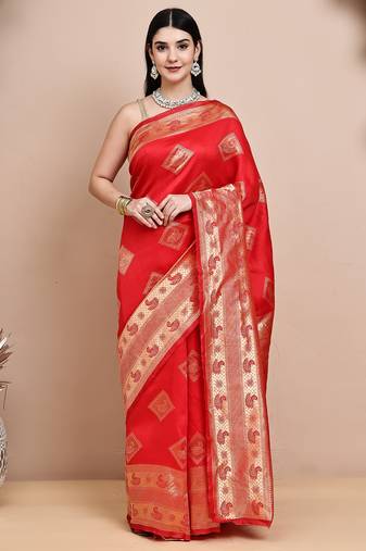 faux Kanjivaram banarasi jacquard silk blend saree with unstiched blouse piece
