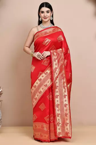 faux Kanjivaram banarasi jacquard silk blend saree with unstiched blouse piece