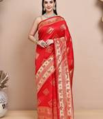 faux Kanjivaram banarasi jacquard silk blend saree with unstiched blouse piece