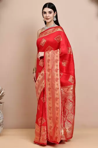 faux Kanjivaram banarasi jacquard silk blend saree with unstiched blouse piece