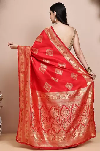 faux Kanjivaram banarasi jacquard silk blend saree with unstiched blouse piece