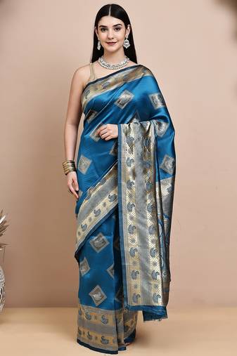 faux Kanjivaram banarasi jacquard silk blend saree with unstiched blouse piece